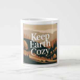 Keep Earth Cozy Retro Nature Adventure Eco Art Large Coffee Mug