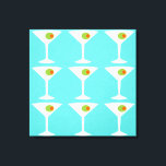 Keep 'Em Coming Martini Stretched Canvas<br><div class="desc">This Keep 'Em Coming Martini Stretched Canvas features a turquoise background and the tiled image of a white silhouette of a martini glass. Inside each glass is a glorious green olive with an orange pimento. This is a fun piece of wall art for everyone who wishes they were a character...</div>