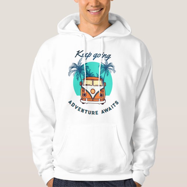 Keep Going Adventure Awaits Hoodie – Retro Van  (Front)