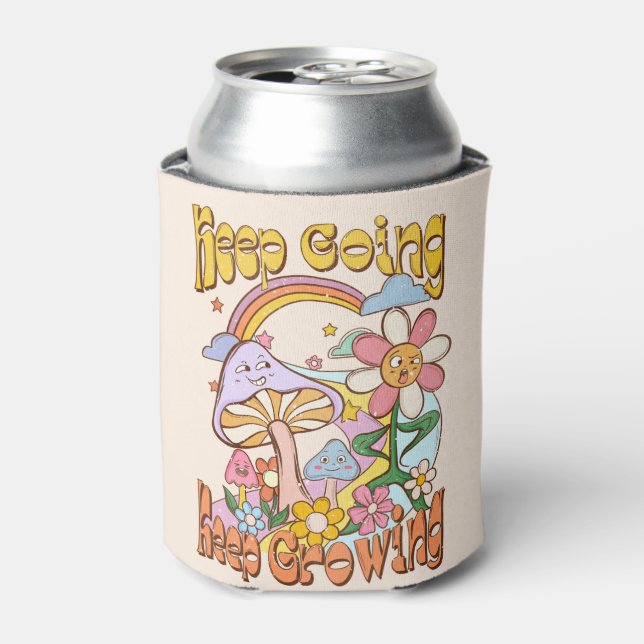 Keep Going, Keep Growing - Mushroom & Flower Can Cooler (Can Front)