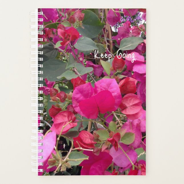 Keep Going Motivational Pink Paper Flowers  Planner (Front)