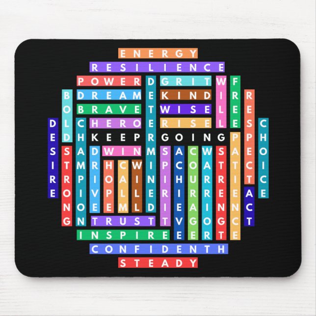 Keep Going Motivational Word Search Quest Circle Mouse Pad (Front)