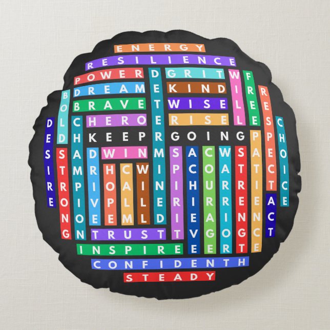 Keep Going Motivational Word Search Quest Circle Round Pillow (Front)