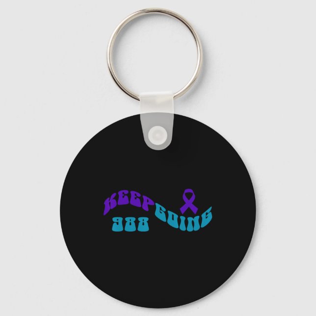 Keep Going Purple Teal Suicide Awareness Ribbon  Keychain (Front)