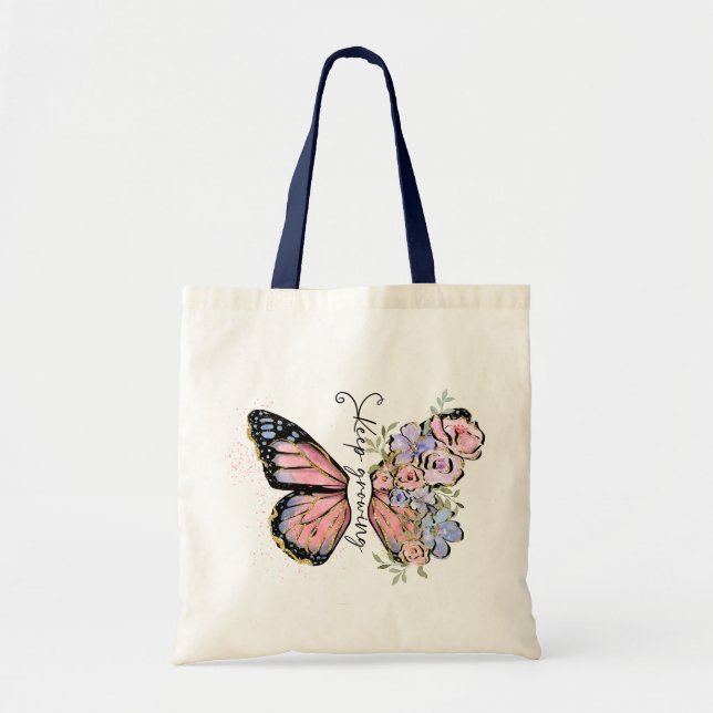 Keep Growing Wildflower Quote  Tote Bag (Front)