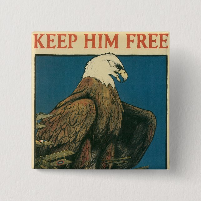 Keep Him Free 2 Inch Square Button (Front)