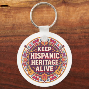 Keep Hispanic Heritage Alive–Retro Aztec Badge  Keychain
