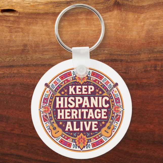 Keep Hispanic Heritage Alive–Retro Aztec Badge  Keychain (Front)