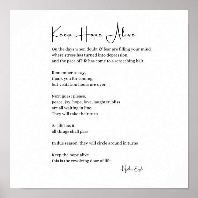 Keep hope alive inspirational poem wall poster (Front)