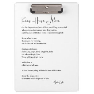 Keep hope alive inspirational poem wall poster clipboard