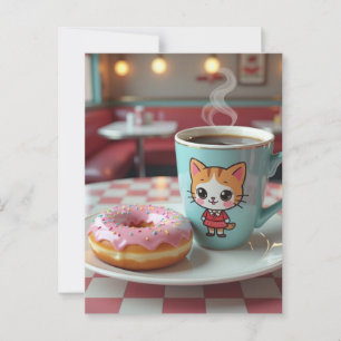 Keep in touch with this Cute Donut and Coffee Postcard