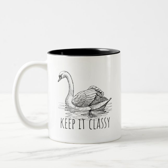 Keep It Classy Elegant Swan Two-Tone Coffee Mug (Left)