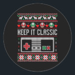 Keep It Clic Video Game Retro Ugly Christmas Gamer Classic Round Sticker<br><div class="desc">Keep It Clic Video Game Retro Ugly Christmas Gamer Gift</div>