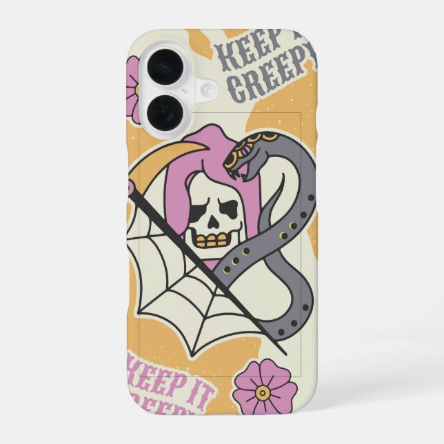 Keep It Creepy – Gothic Skeleton Snake  iPhone 16 Case (Back)
