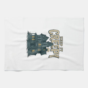 Keep It Creepy Vintage Haunted House Halloween Des Kitchen Towel