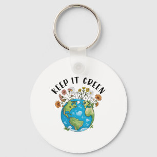 Keep It Green Earth Day Cute Teacher Kids Girl Wom Keychain