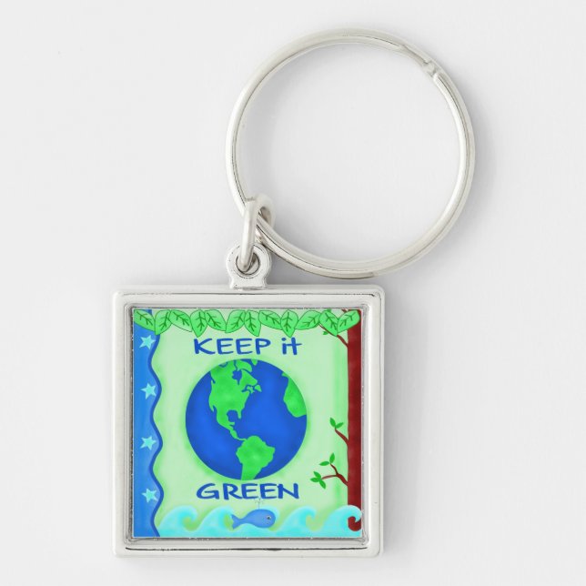 Keep It Green Save Earth Environment Art Keychain (Front)