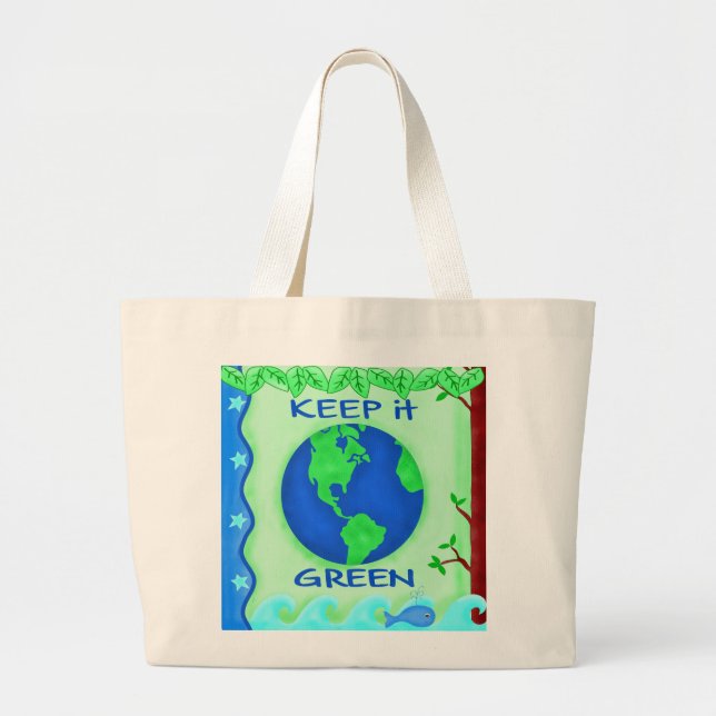 Keep It Green Save Earth Environment Art Large Tote Bag (Front)