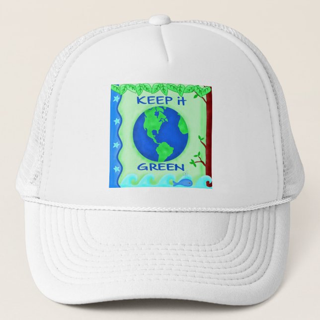 Keep It Green Save Earth Environment Art Trucker Hat (Front)