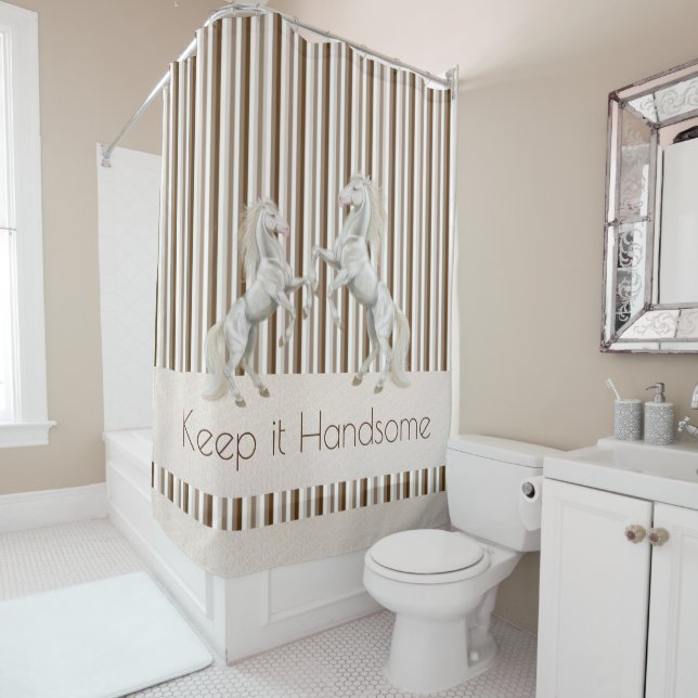 Keep it Handsome Shower Curtain Brown Stripe Horse (In Situ)