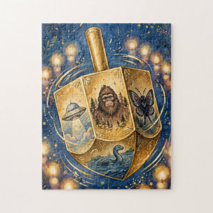 Keep It Lit—Bigfoot, Mothman, Nessie & UFO Dreidel Jigsaw Puzzle