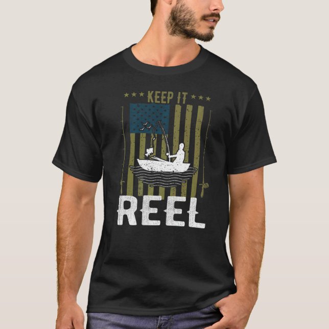 Keep It Reel Fishing Hook Usa Flag Camouflage Fish T-Shirt (Front)