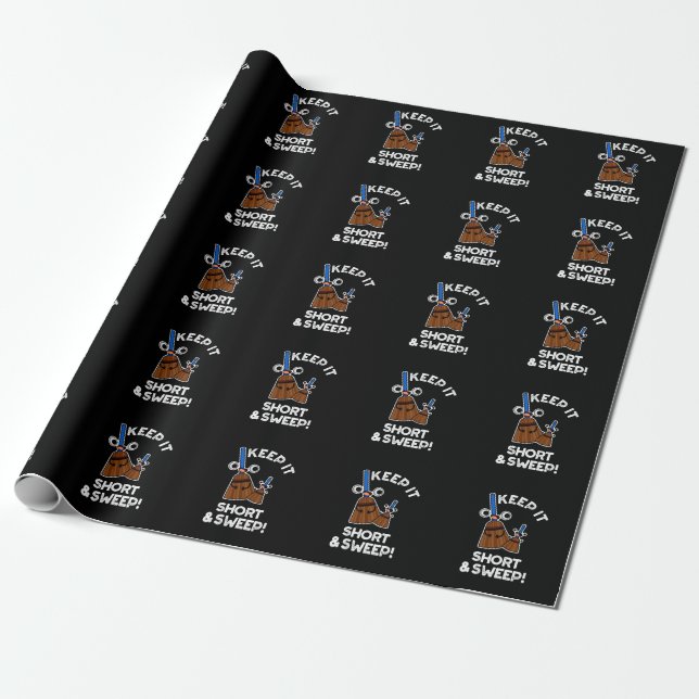 Keep It Short And Sweep Funny Broom Pun Dark BG Wrapping Paper (Unrolled)