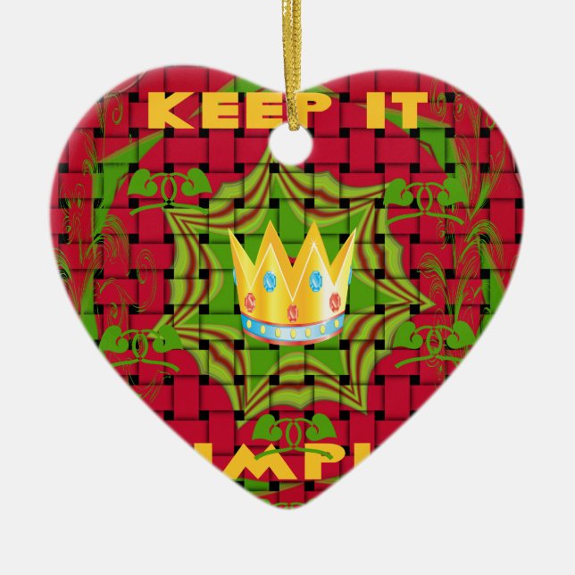Keep It Simple: Bold Golden Red Woven Floral print Ceramic Ornament (Front)