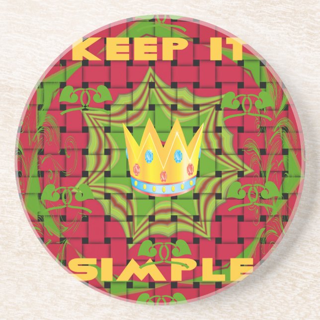 Keep It Simple: Bold Golden Red Woven Floral print Coaster (Front)