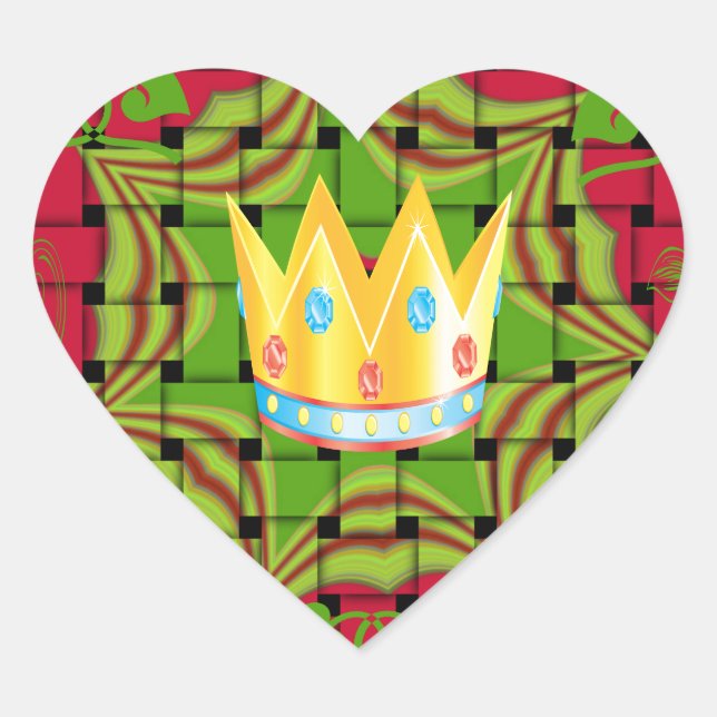 Keep It Simple: Bold Golden Red Woven Floral print Heart Sticker (Front)