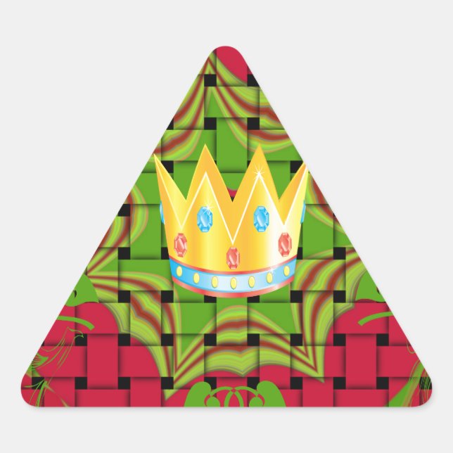 Keep It Simple: Bold Golden Red Woven Floral print Triangle Sticker (Front)