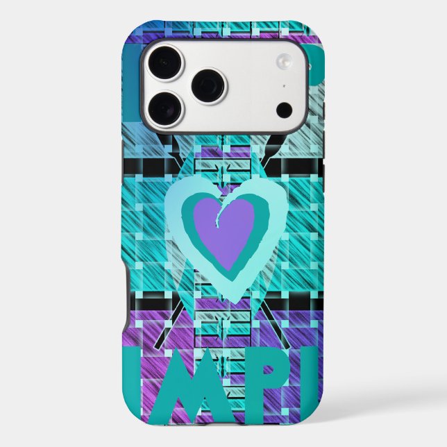 Keep It Simple: Cyan Heart & Clarity Pattern Art (Back)