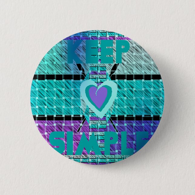 Keep It Simple: Cyan Heart & Clarity Pattern Art 2 Inch Round Button (Front)