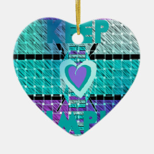 Keep It Simple: Cyan Heart & Clarity Pattern Art Ceramic Ornament