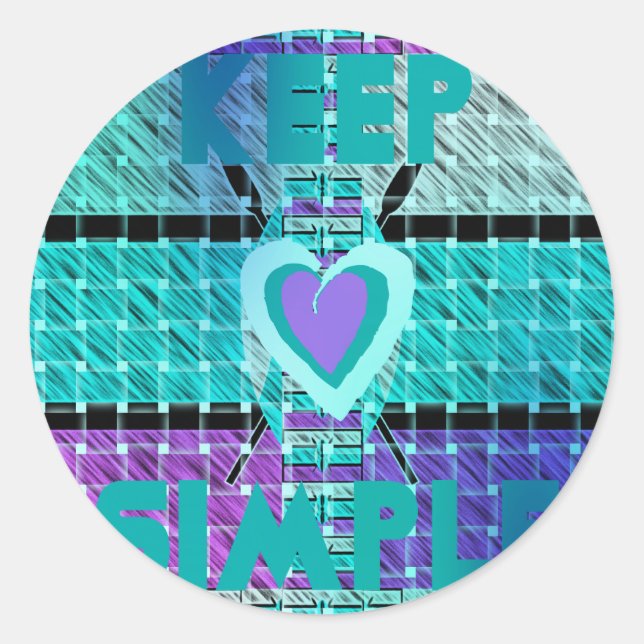 Keep It Simple: Cyan Heart & Clarity Pattern Art Classic Round Sticker (Front)