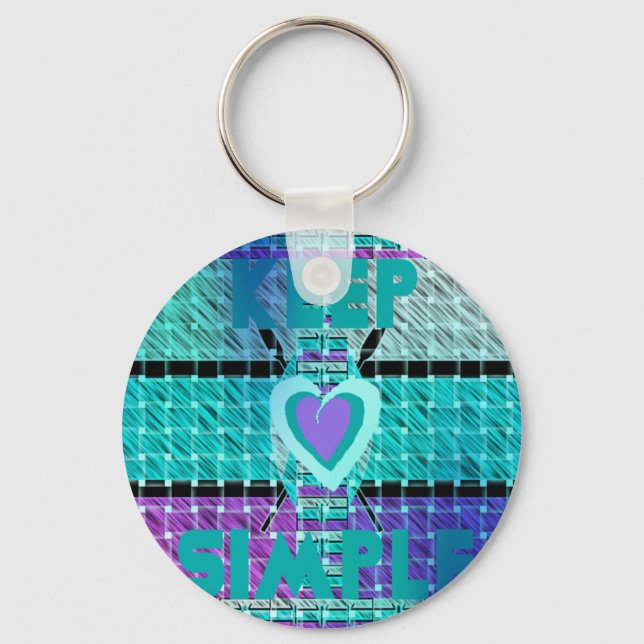 Keep It Simple: Cyan Heart & Clarity Pattern Art Keychain (Front)