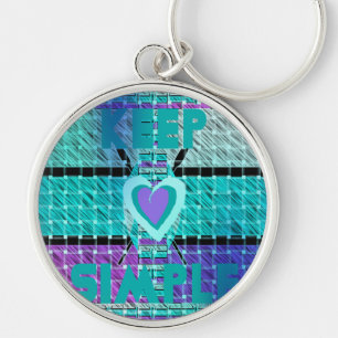 Keep It Simple: Cyan Heart & Clarity Pattern Art Keychain