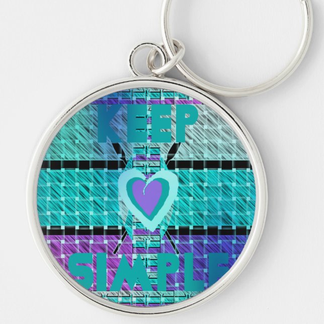 Keep It Simple: Cyan Heart & Clarity Pattern Art Keychain (Front)