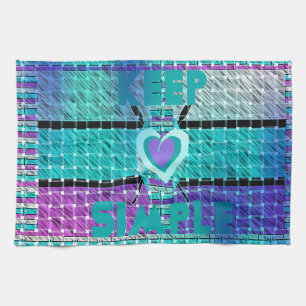 Keep It Simple: Cyan Heart & Clarity Pattern Art Kitchen Towel