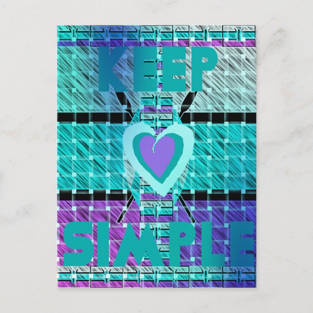 Keep It Simple: Cyan Heart & Clarity Pattern Art Postcard (Front)