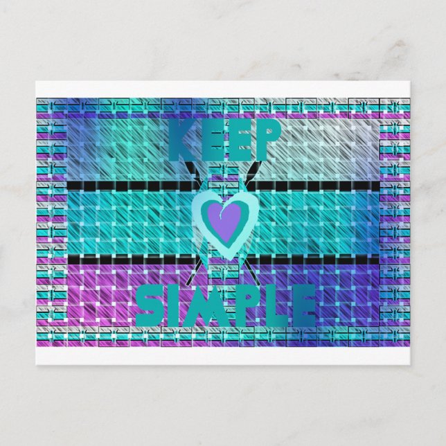Keep It Simple: Cyan Heart & Clarity Pattern Art Postcard (Front)