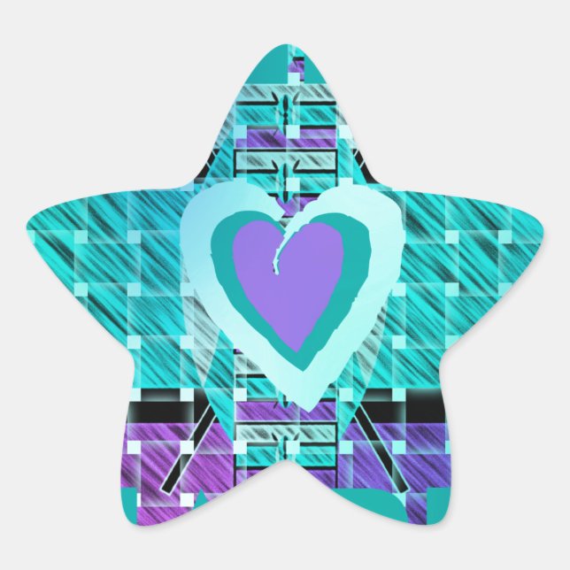 Keep It Simple: Cyan Heart & Clarity Pattern Art Star Sticker (Front)