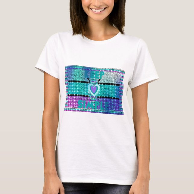 Keep It Simple: Cyan Heart & Clarity Pattern Art T-Shirt (Front)