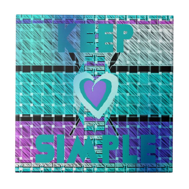 Keep It Simple: Cyan Heart & Clarity Pattern Art Tile (Front)