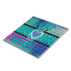 Keep It Simple: Cyan Heart & Clarity Pattern Art Tile