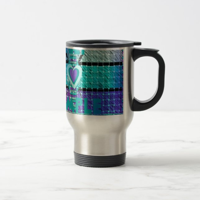 Keep It Simple: Cyan Heart & Clarity Pattern Art Travel Mug (Right)