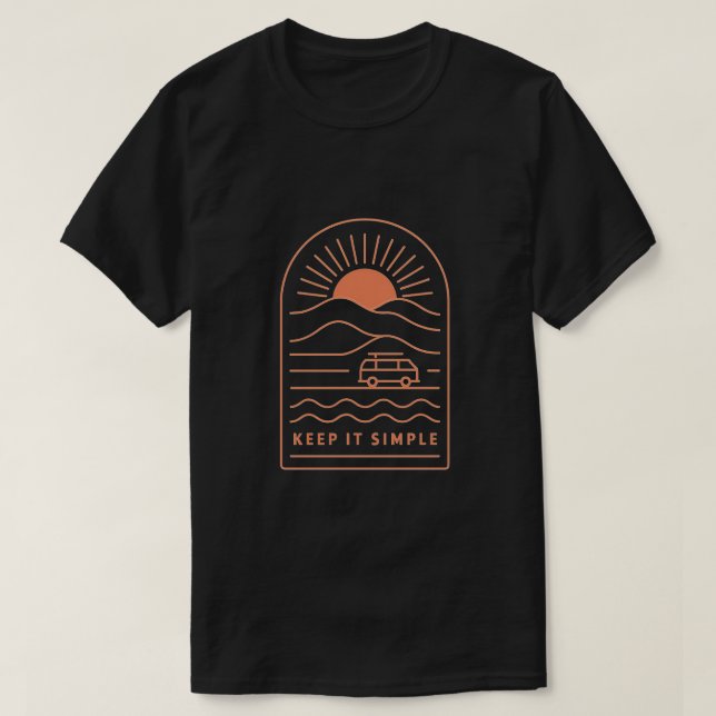 Keep It Simple Minimalist Adventure Line Art T-Shirt (Design Front)