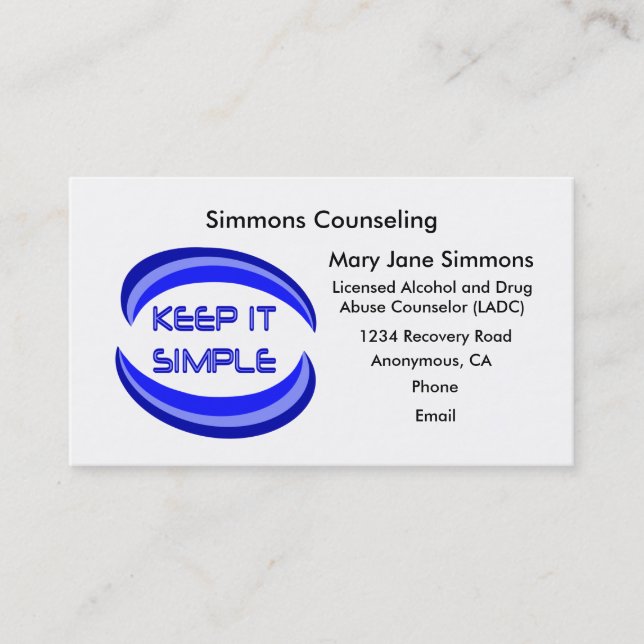 Keep It Simple Recovery Professional Business Card (Front)