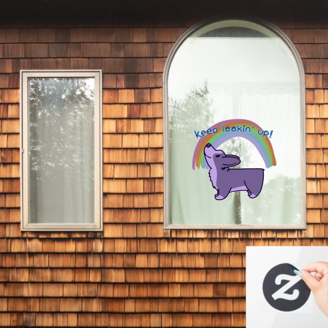 "Keep Lookin' Up!" Cute Corgi Rainbow Window Cling (Home Window)