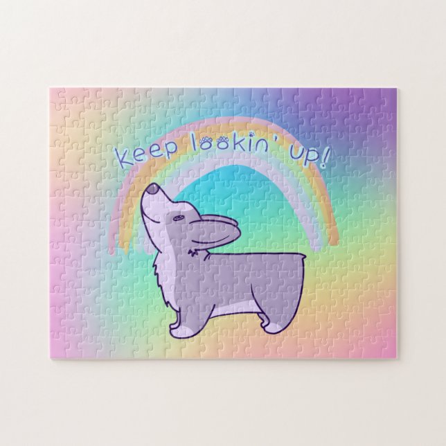 "Keep Lookin' Up!" Positive Rainbow Corgi Puzzle (Horizontal)